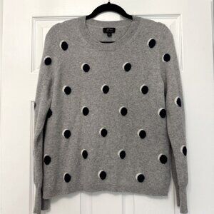 J. Crew Gray Cashmere Sweater with Navy Polka Dots